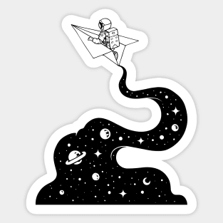 Astronaut gliding through space galaxy on a paper plane spaceship Sticker